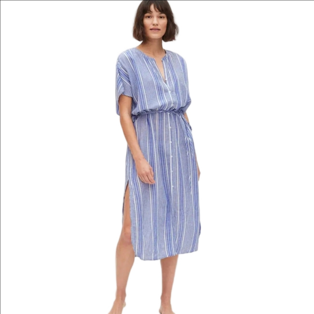 LOVE By GAP Parisian Old Money Club Clean Girl Striped Blue Midi Dress